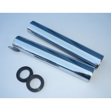KRYTY PŘEDNÍHO TLUMIČE (PLÁŠTĚ) - CHROMOVANÉ - S GUMAMI - (DÉLKA 280MM) - JAWA/ČZ 125,175,250/ 450,453,455 + 356,355
